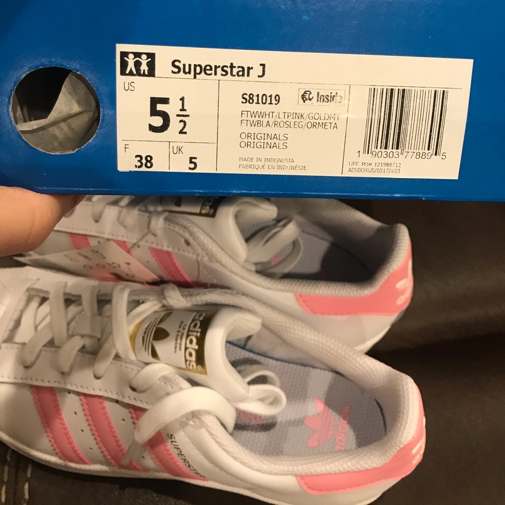 *SOLD*SEND UR BEST OFFER?”Original”ADIDAS” SuperstarJBeautiful Light Pink/White👟 - Picture 5 of 8